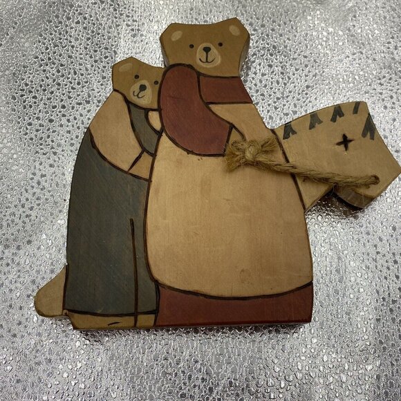 Vtg Wooden Bears Handmade Painted Folk Art Figures Primitive 80s Rustic Lot Of 3 - Picture 5 of 16